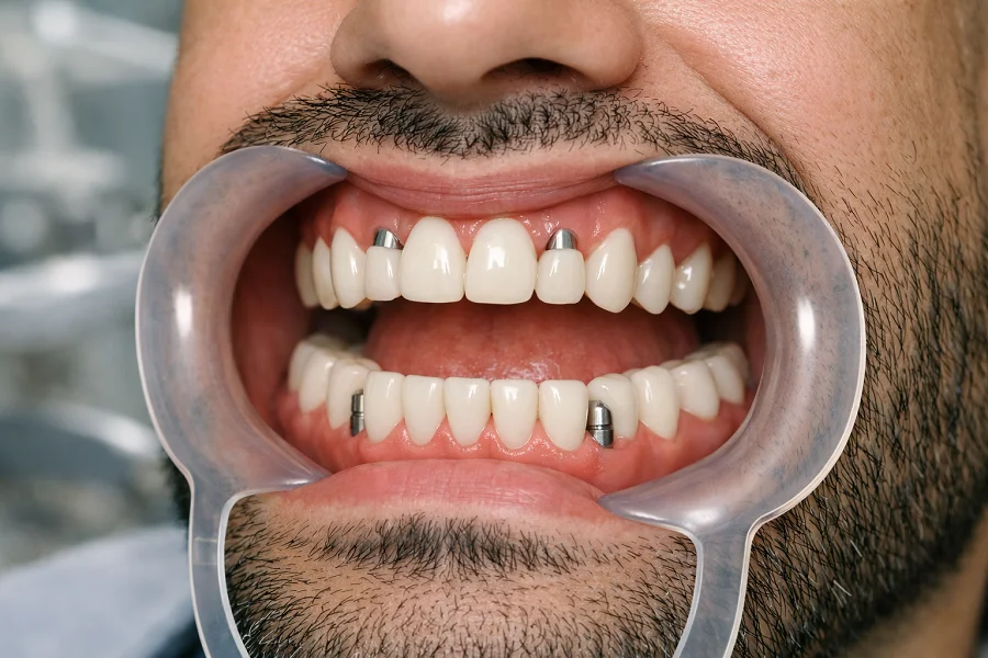 Real after treatment dental close-up showing healthy restored teeth and natural gums in a Dubai at Enfield Dental Clinic
